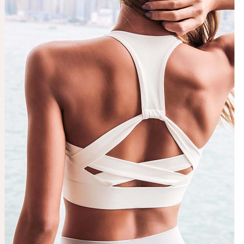 White Athletic Push Up Sports Bra