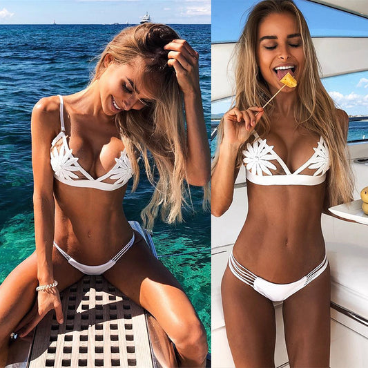Sexy Mesh Embroidered Flower Bikini Set