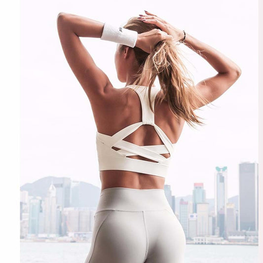 White Athletic Push Up Sports Bra